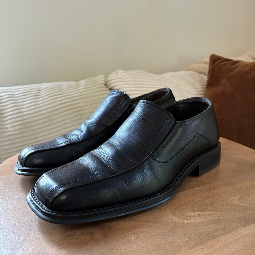 BASS Corrado Black Leather Square Toe Slip-on Dress Shoes Loafers Men's Size 7.5